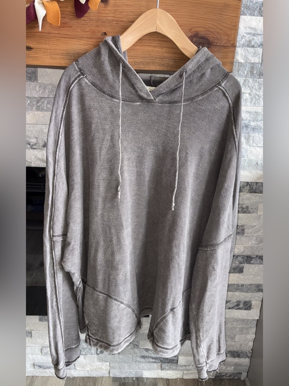 Easel Mineral Washed Oversized Gray Hoodie Size 2XL